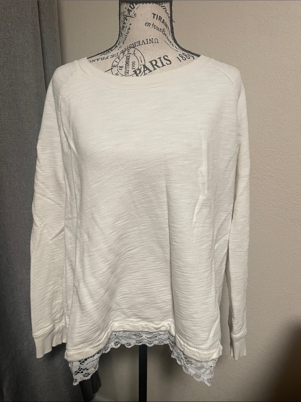 LOFT White Lace-Hem Pullover Sweatshirt